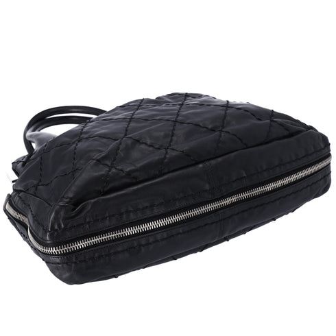 CHANEL Wild Stitch Expandable Frame Tote Bag Black Leather